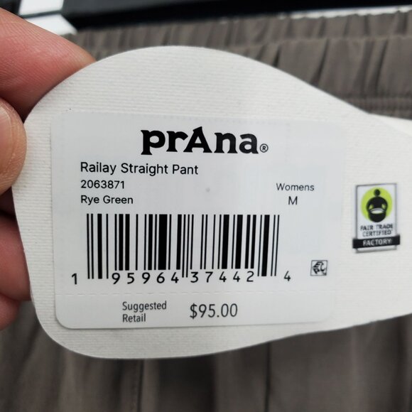 Prana Railay Straight Pants Women Size Medium NWT UPF 50+ Stretch Rye Green - Picture 7 of 16